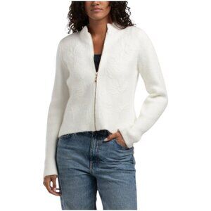 TAHARI Recycled Zip Cardigan With Embroidered Flowers